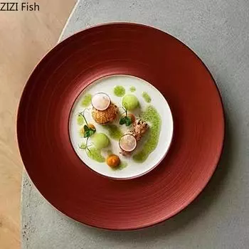 Round Ceramic Dining Plate Creative Restaurant Food Decor Dessert Plate Family Gathering Dinner Barbecue Steak Plate Tableware