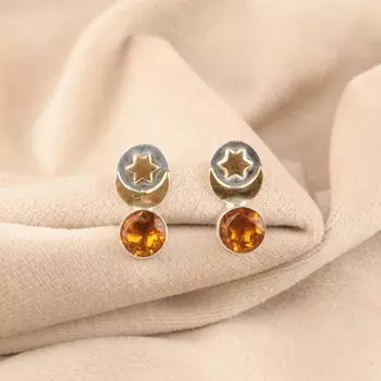 Round Citrine Gemstone 925 Sterling Silver Jewelry Handmade Stud Earrings 0.8 EE-141-18