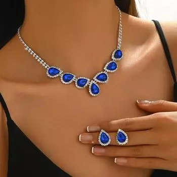 Round Crystal Necklace, Ladies Diamond Necklace, Alloy Necklace Earrings