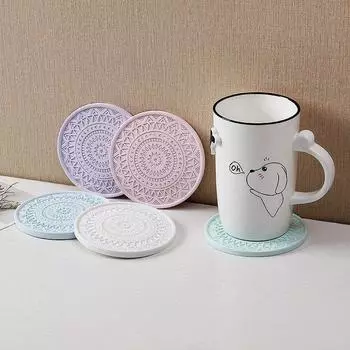 Round Diatomite Coaster Datura Pattern Tea Cup Mat Table Mat Drink Coffee Mug Glass Beverage Holder Non-Slip Coasters for Drinks S зелёный