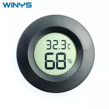Round Embedded Electronic Digital Thermometer and Hygrometer for Reptiles and Pets black