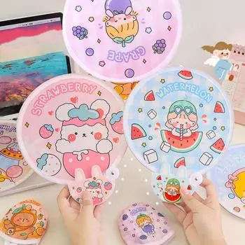 Round Flying Disk Cartoon Hand Fan Circular Fan Pocket Fan For Beach Lawn style A