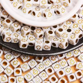 Round For Jewelry Making DIY Bracelets Accessories Cross Pattern Beads Acrylic 40pcs Beads 6mm Loose Spacer Beads