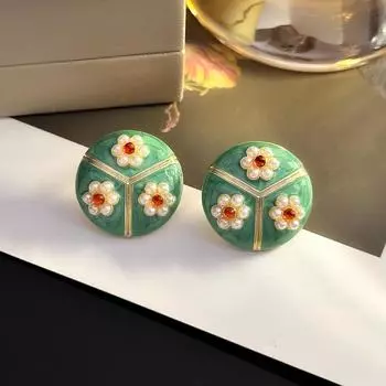 Round Geometric Imitation Pearl Flower Earrings Luxury Simple Fashion EarStude Earrings for Women