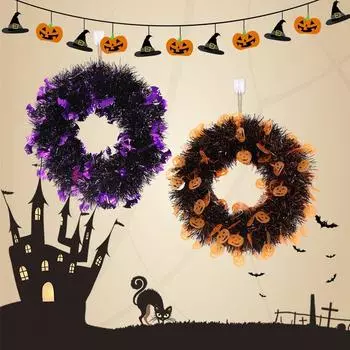 Round Halloween Pumpkin Wreath Horror Simulation Pumpkin Door Decoration Halloween фиолетовый