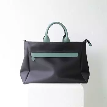 Round Handle Tote Bag 14-Inch Laptop Bag Lawyer Bag Office Travel Work Clothing Satchel Business Crossbody Female Round handle/black with green