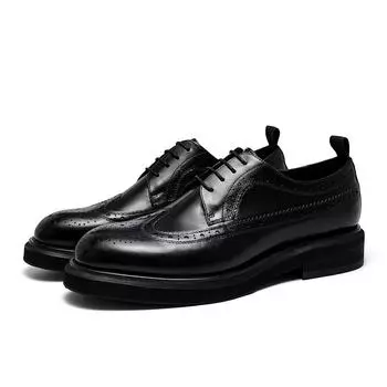 Мужские повседневные туфли из натуральной кожи с круглым носком и большим носком, первый слой, толстая подошва, увеличение 38 коричневый