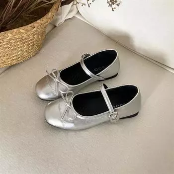 Round head bow flat sole shoes women s summer new versatile small leather shoes shallow mouth Mary Jane skirt 35