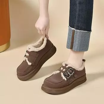 Round head cotton shoes for women s autumn and winter new one-pedal piled double-breasted fluffy shoes 34