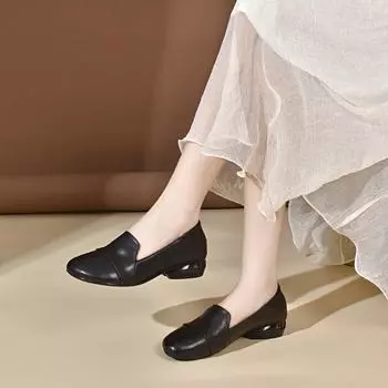 Round head flat shoes women s autumn simple temperament low heel work shoes cowhide shallow mouth small single shoes women s four seasons shoes 34