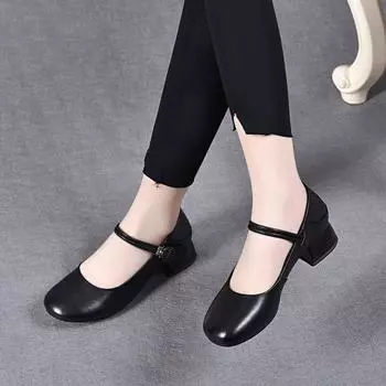 Round head flat shoes women s shoes spring and summer new comfortable low heel doll shoes Velcro round buckle shallow mouth 34