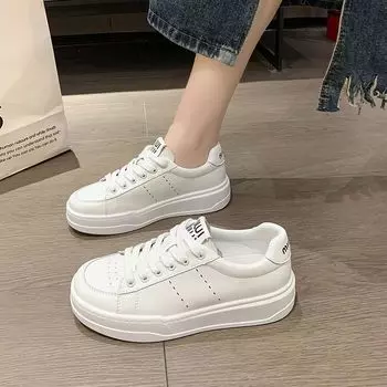 Круглые босоножки на шнуровке, белые, женские, весенние, студенческие, в гонконгском стиле, кожаные, с плоской подошвой, Ins Board Shoes 35 белый