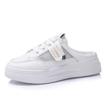 Round head lace-up mesh casual cool slippers summer smiley face thick-soled little white shoes street shooting trendy mesh women s shoes 35