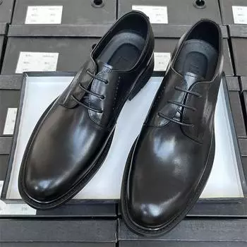 Круглые кожаные туфли мужские деловые кожаные дышащие британские повседневные туфли дерби мужские свадебные туфли мужские кожаные туфли 38 чёрный