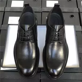 Круглые кожаные туфли мужские деловые повседневные кожаные дышащие мужские костюмы рабочие туфли для жениха свадебные мужские туфли 38 чёрный
