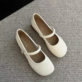 Round head light mouth retro versatile with skirt thick heel single shoes women s new summer white Mary Jane shoes 35