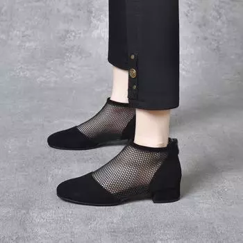 Round head mesh single shoes women s black mesh shoes two kinds of height fashion shoes simple temperament high heels 34