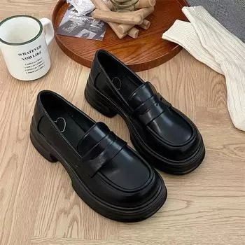 Round head platform single shoes women s black college style small leather shoes versatile shoes dress shoes shoes 35