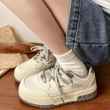 Round head retro lightweight height increase Internet celebrity platform white shoes women 2024 new spring and autumn students Hong Kong style s 35 чёрный