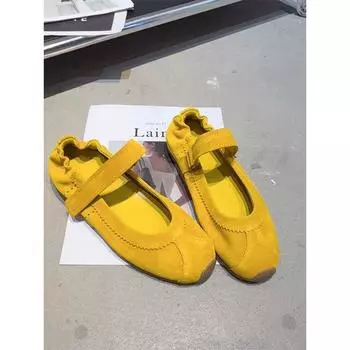 Round head shallow mouth matte Mary Jane shoes women s flat leather Velcro word with ballet retro casual shoes 35