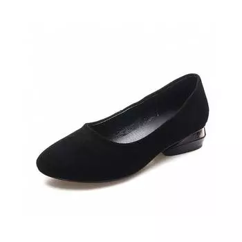 Round head shallow mouth single shoes women s spring and black sheepskin work shoes low heel flat shoes simple temperament 34
