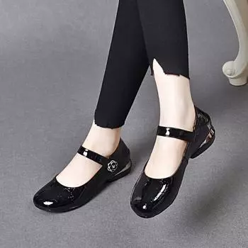 Round head single shoes women s spring and summer shallow mouth flowers one-word buckle Mary Jane shoes flat four-season shoes 34