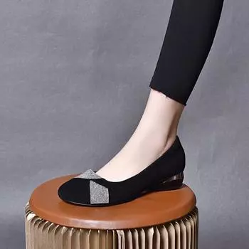 Round head single shoes women s spring new rhinestone sheepskin shallow mouth two high temperament women s shoes 34
