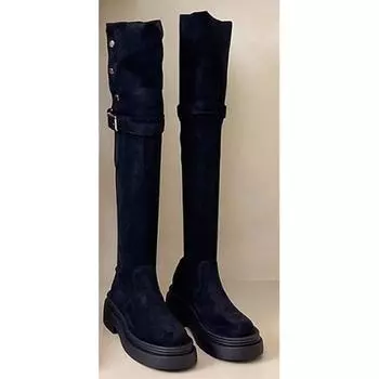Round head thick-soled boots children s spring and summer new fashion high-heeled sleeve thick-heeled knee knight boots 35
