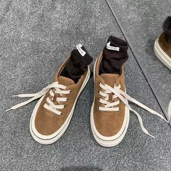 Round head thick-soled lace-up inner height-increasing canvas shoes low-top versatile casual wind shoes 35
