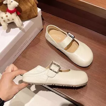 Round head with skirt flat bottom small leather shoes women s summer new super soft retro beanie shoes Mary Jane shoes 35