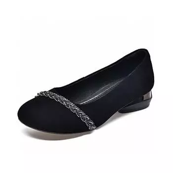 Round head women s autumn rhinestone sheepskin shallow mouth single shoes comfortable flat shoes one pedal women s shoes 34