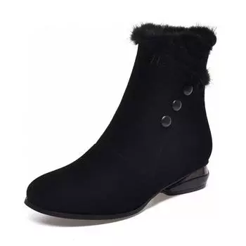 Round head women s boots flat boots new personalized button fluffy boots black sheepskin fashion boots 34