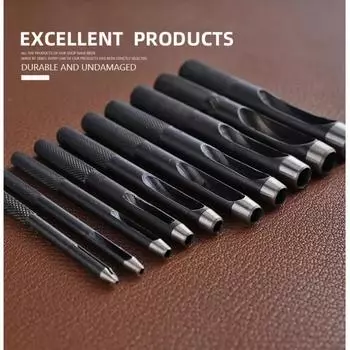 Round Hollow Punch Set Leather Craft Tool Hole Cutter for Watch Bands Belts Canvas Paper (1-10MM) чёрный