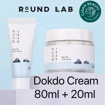 ROUND LAB 1025 Dokdo Cream 80 мл+20 мл | Крем для лица, успокаивающий, увлажняющий крем Cream 80ml+20ml