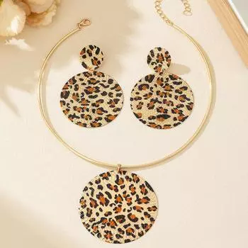 Round Leopard Print Necklace Round Leopard Print Earrings Fashion Retro Jewelry Set Versatile Temperament цветной печати леопарда