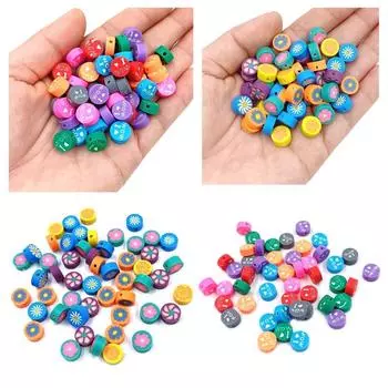 Round Loose Beads Soft Pottery for Bracelet Necklace 10Pcs Double-sided Fashion Flowers/Letter Making DIY Jewelry Materials Accessories Flower разноцветный
