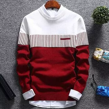 Round Mens Casual Neck Warm Strip Sweater Pullover Knitwear Jumper Tops Coat S