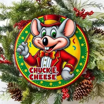 Round Metal Sign of Chuck E. Cheese, Durable Aluminum Art.Perfect for Home, Office.A Fine Gift for Coffee Shop, All Environments L белый