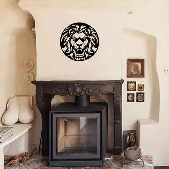 Круглая металлическая настенная скульптура льва на открытом воздухе в помещении, металлические декоративные изделия из железа, железное искусство, настенное украшение, настенная наклейка чёрный