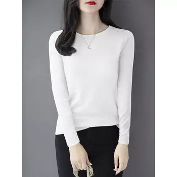 round Neck Knitting Women s Summer Shoulder Half-Length Sleeve Underwear Blouse White [Long sleeves quality upgrade fabric]] 2XL