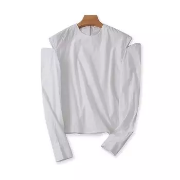round Neck off-the-Shoulder Long Sleeves Shirt Summer New Arrival Loose Undershirt Female Pullover Slimming Outer Single White Tops White XS