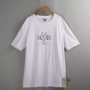 round Neck Print All-Match Men s and Women s Export Tail T-shirt White S