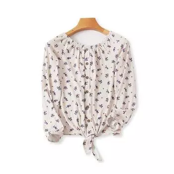 round Neck Print Stripes T-shirt Spring & Fall New Arrival 5-Point Sleeve Shirt Fashion Casual Loose Women s Tops 08013 Khaki small flower S