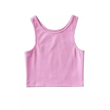 round Neck Sleeveless Short Thread High Waist Women s Vest Pure Color Stretch Silm Sexy Crop Top Midriff Outfit Half-Length Short Top Pink(8608 vest) 3XL(Suggested 64.50 kg-69.50 kg)