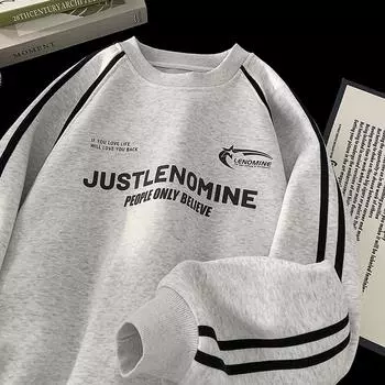 Толстовка с круглым вырезом для мужчин на весну и осень, новый стиль, свободная модная брендовая молодежная повседневная куртка с буквенным принтом для мужчин M