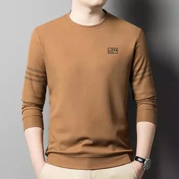 Round Neck Sweatshirt Men s T-shirt Autumn New Fashion Print Solid Color Bottoming Shirt Top T-shirt for Young and Middle-aged Men M