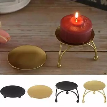 Round Plate Candlestick Vintage Black Gold Candle Holder Wrought Iron Craft Candelabra Wedding Festival Party Supplies Gift чёрный