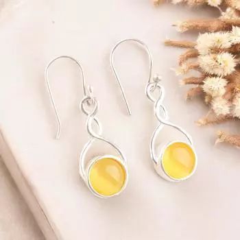 Round Shape Yellow Cat s Eye Gemstone 925 Stamped Silver Handmade Earrings 1.68 CE-15-41