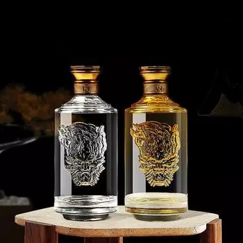 Round shaped tiger engraved designs whiskey decanter lead-free Glass Alcohol Bottle for Liquor Scotch Bourbon baware Decorations золотой