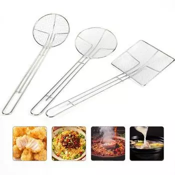 round squal Chip Fry Basket Stainless Steel Frying Basket Sink Strainer Food Cooking French Fries Colander Handle Fryer Dreg net